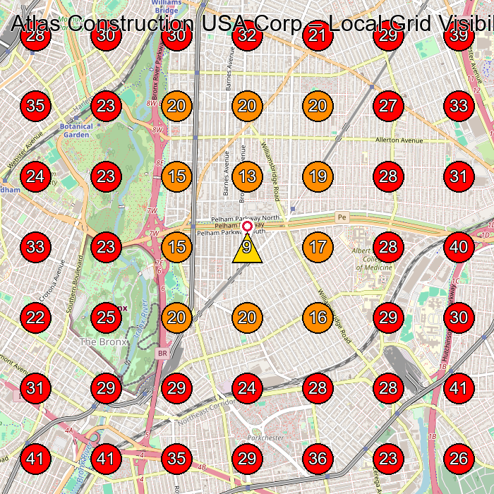 Atlas Construction USA Corp GeoGrid visibility map for General Contractor in Bronx